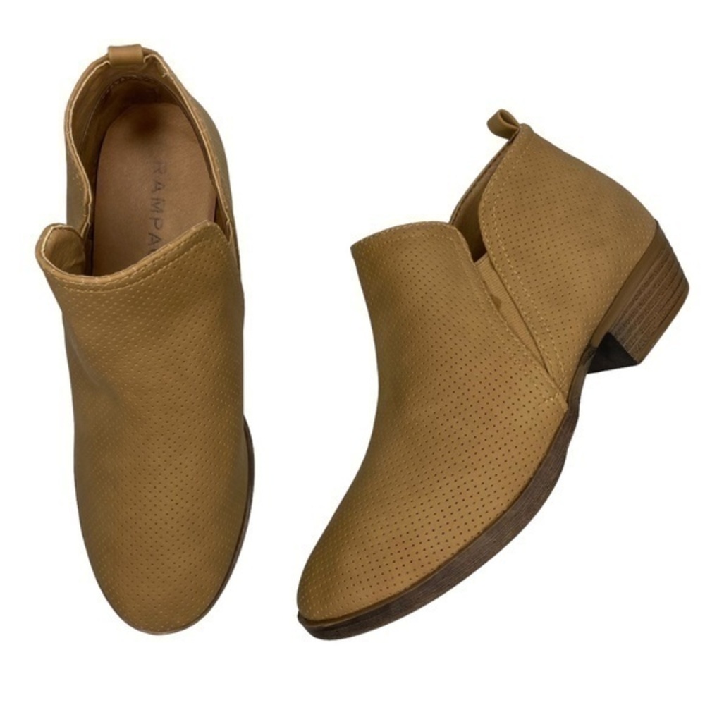 Rampage Ankle‎ Boots Tesla Tan Perforated Vegan Leather Block Heel